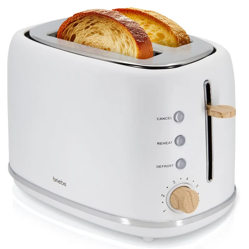 Briebe TA1166WHT Nordic Tostadora Pan Ranura Ancha, Tostador 2 Rebanadas, 6 Niveles Tostado, Calientapanecillos, 870, Blanco - Electrodomésticos