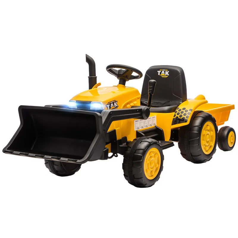 AIYAPLAY Tractor Eléctrico para Niños con Remolque Desmontable y Pala, Tractor de Juguete de Batería 12V, Motor Doble, Control Remoto 2,4G, Luces, Música, Conexión Inalámbrica, USB para Niños +3 Años - Electrónica
