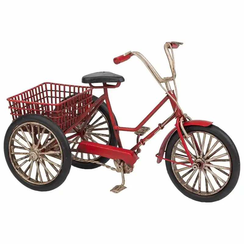 Triciclo de metal en color rojo mide 22x11x14h cm - Decoración