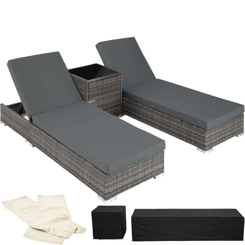Tumbona duo 5 posiciones con 2 juegos de fundas + funda protectora gris 2208050 - Jardín