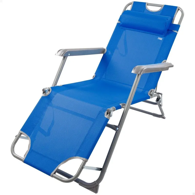 Tumbona plegable camping multiposición azul c/cojín Aktive - Jardín