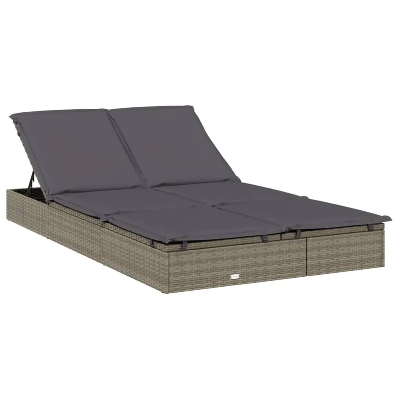 Tumbona tumbona para tomar el sol cama de jardín terraza muebles de exterior de 2 plazas con cojines grises resina tejida 02_0012944