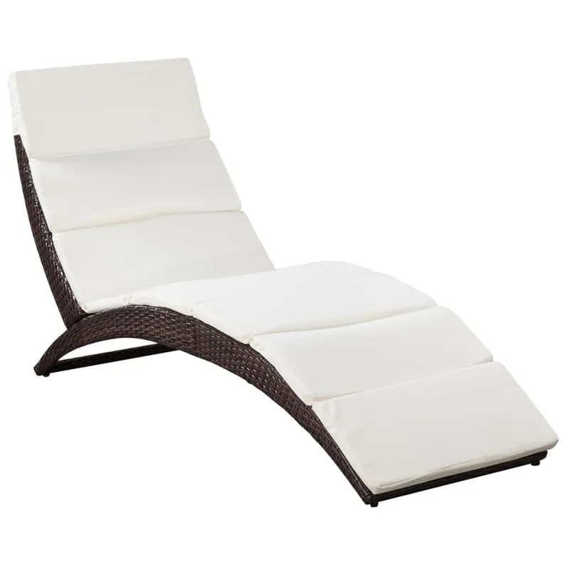Tumbona tumbona para tomar el sol cama de jardín terraza muebles de exterior plegables con cojín de resina tejida marrón 02_0012857