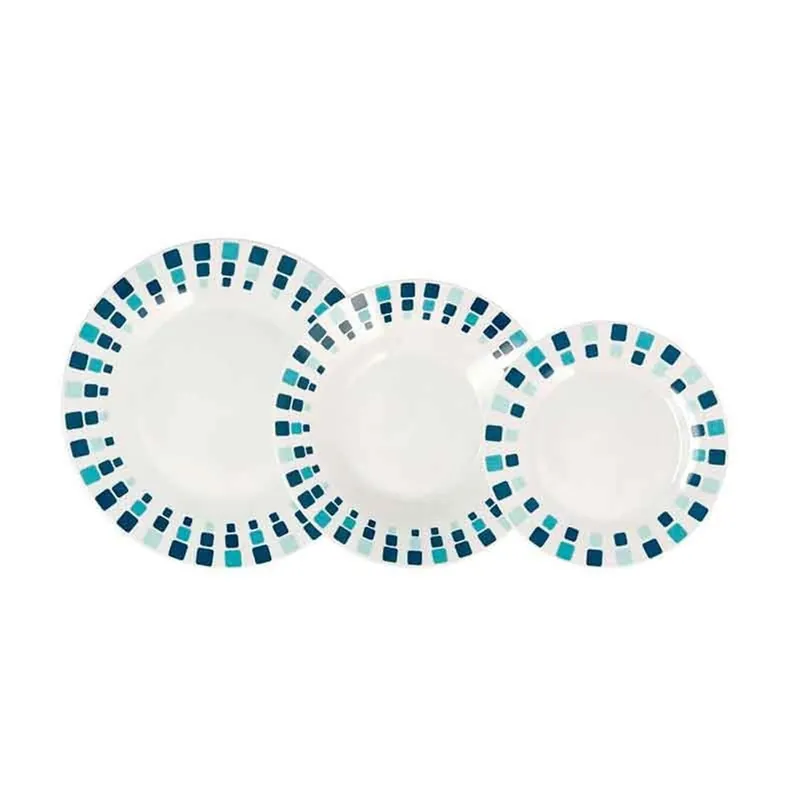 Vajilla Simetric Quid 18 piezas 6 servicios porcelana blanco/azul - Cocina