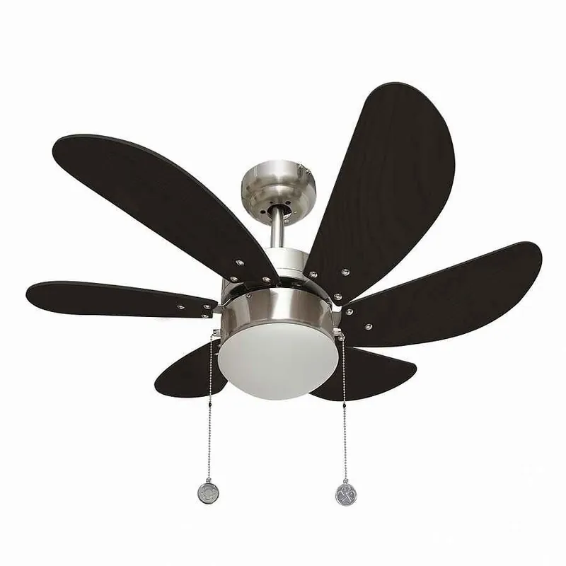 Ventilador de Techo metal color niquel satinado, la tulipa es de cristal opal y las 6 palas acabadas en wengue. Serie akunadecor 85cm - Electrodomésticos