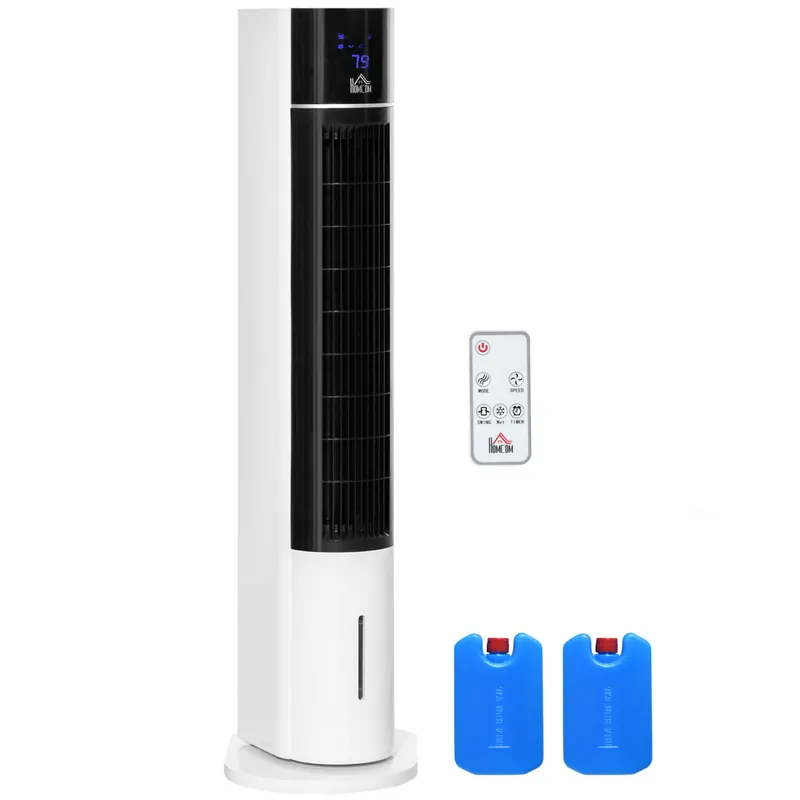 Ventilador de torre Homcom con mando 60W 3 velocidades 3 modos temporizador blanco/negro 105x33x26 cm - Electrodomésticos