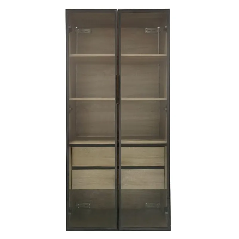 Armario baño 73 cm - Con luz, 2 grandes cajones y 2 puertas de cristal - Natural
