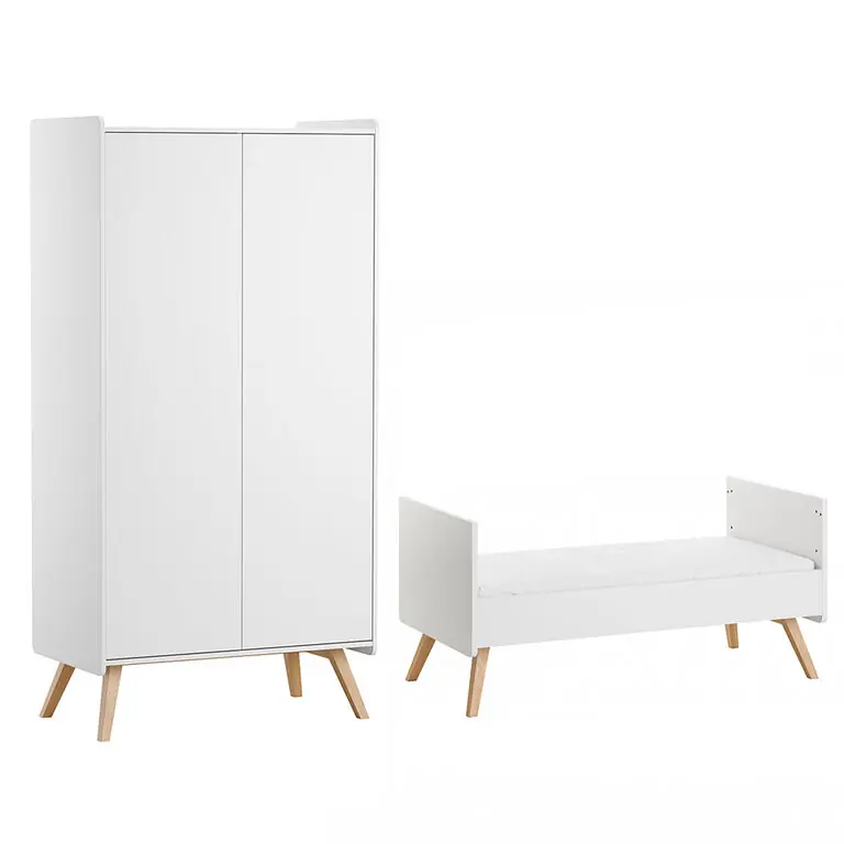 Vox Vintage Blanco y Madera Cama abatible 70x140 y armario 2 puertas - Bebé