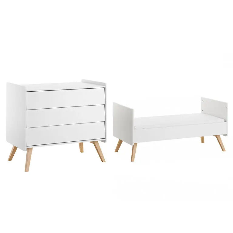 Vox Vintage Blanco y Madera Cama abatible de 70x140 y arcón de 3 cajones - Bebé