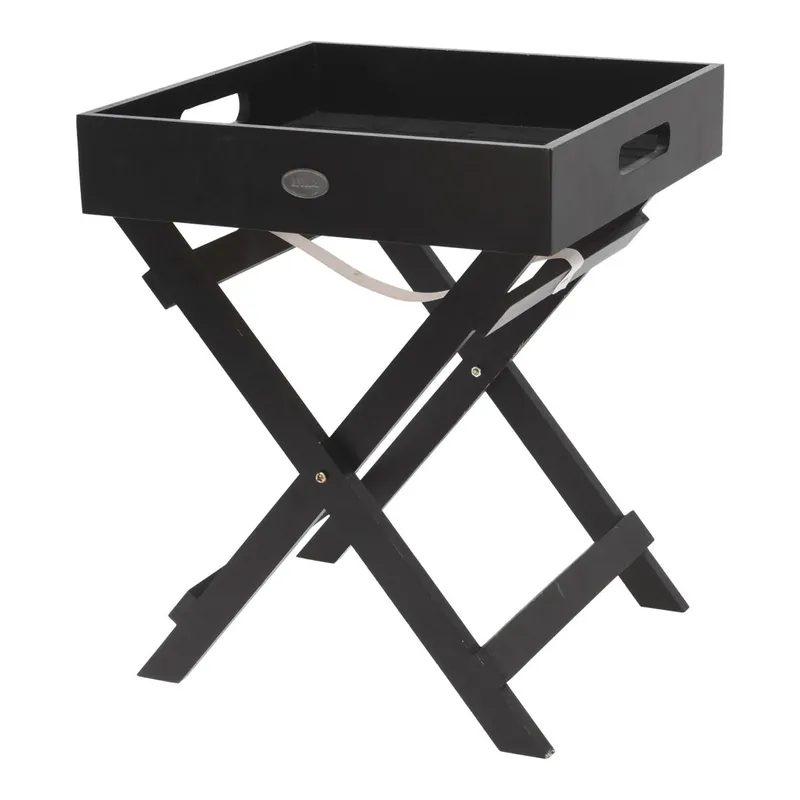 Well Home Bandeja para servir en madera con patas plegables color negro 30x30x36cm - Cocina