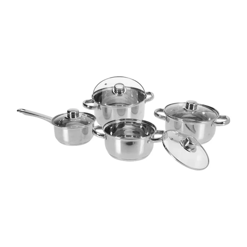Well Home Batería de cocina de 8Pcs en acero inoxidable con fondo encapsulado