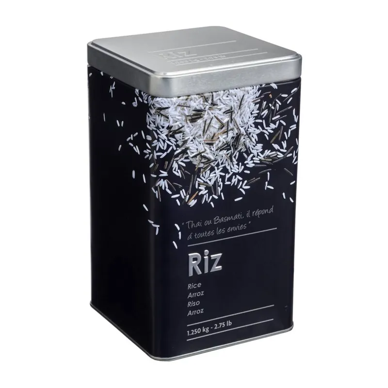 Well Home Bote para arroz de metal en relieve Black Edition - Cocina