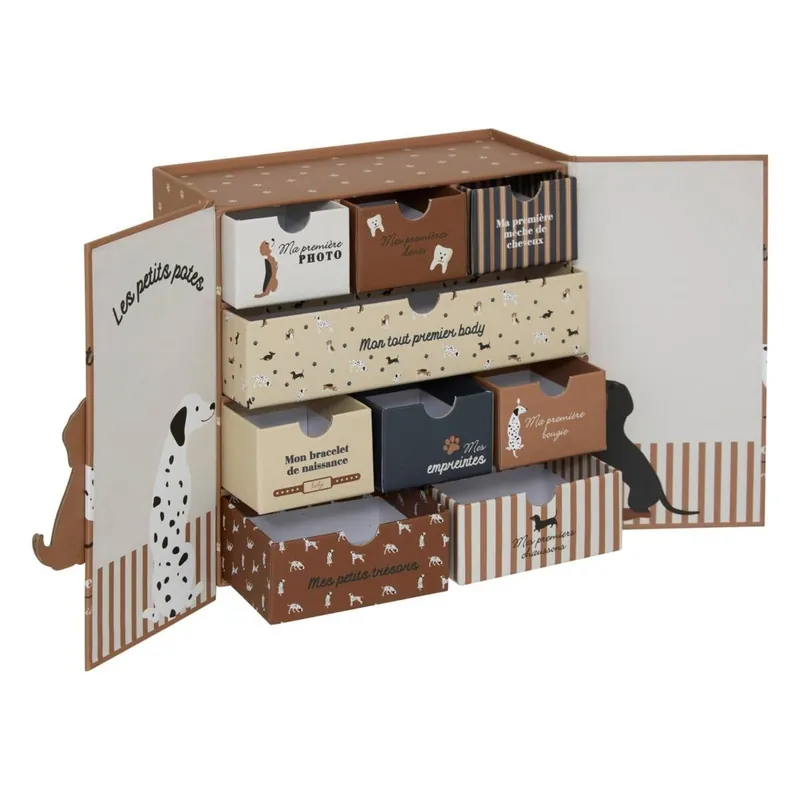 Well Home Caja de recuerdos de nacimiento para Mascota con 9 cajones en color beige 22,3x21,5x9,2cm - Decoración