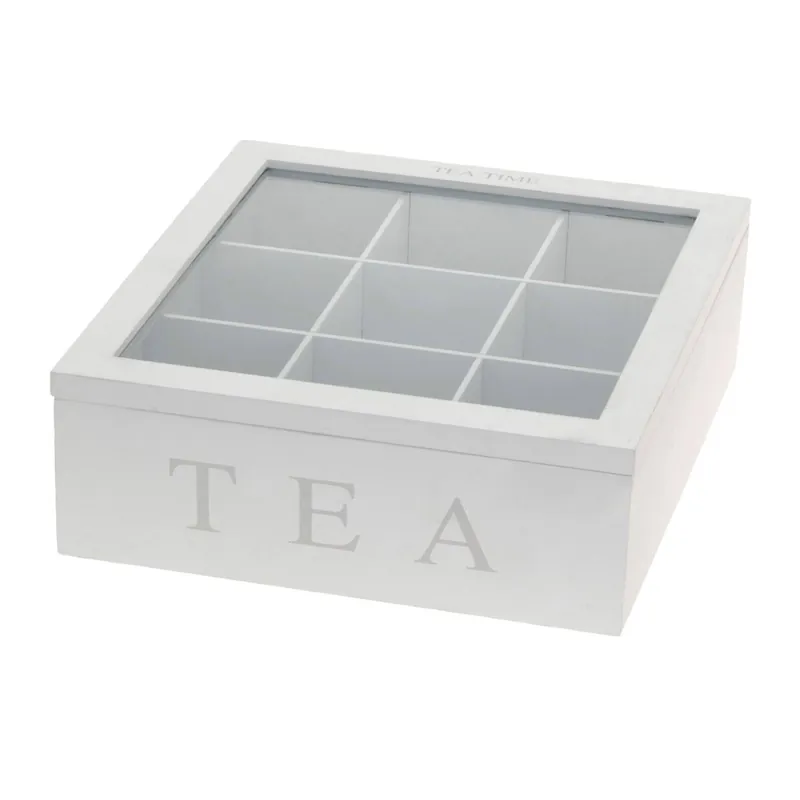 Well Home Caja de té MDF con 9 compartimentos, 23x23x9cm, color blanco - Decoración