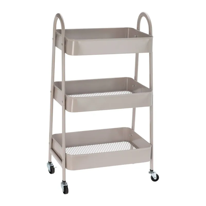 Well Home Carro de cocina ROLLING color Taupe con 3 Cestas y Ruedas 44x31,5x79,5cm - Muebles