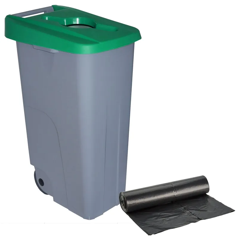 WELL HOME Contenedor Abierto 110L Negro H.88cm+10 bolsas de basura 120L - Baño