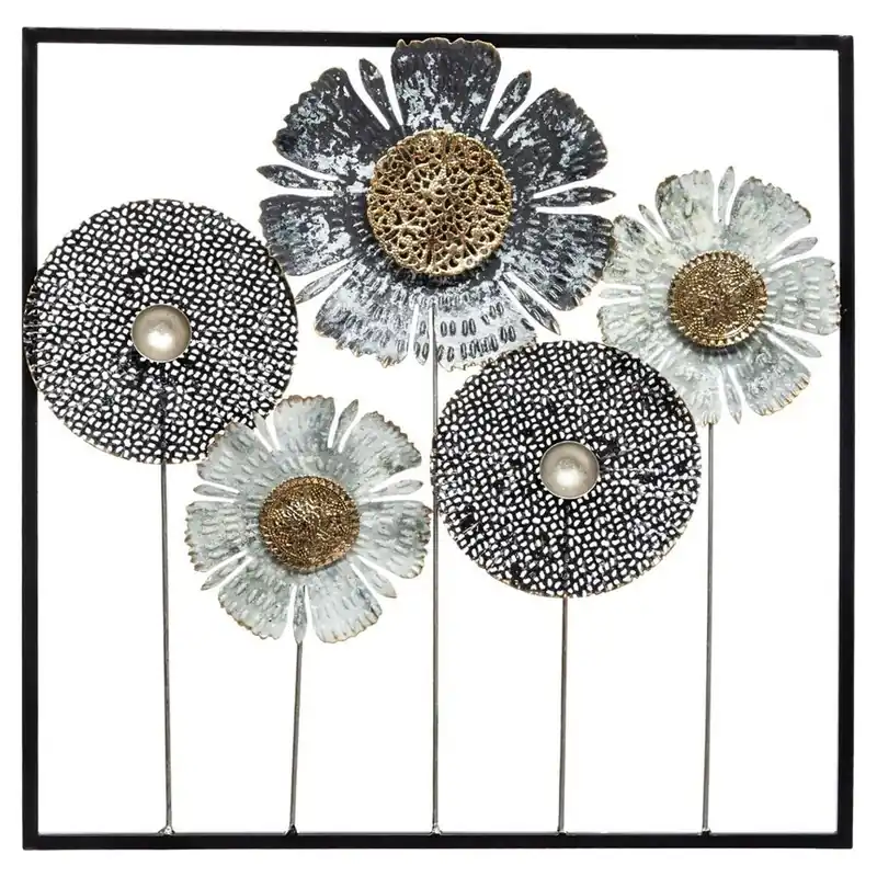 WELL HOME - Decoración de pared metálica de flores 50x50cm