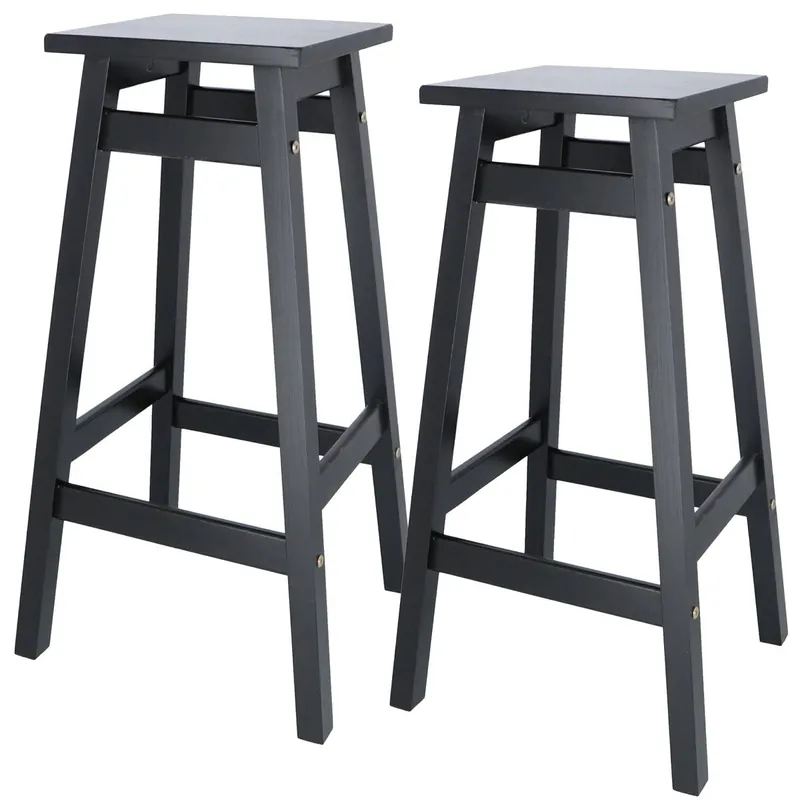 Well Home Juego de 2 Taburetes 'Laira' en madera de pino color negro H.70cm - Muebles
