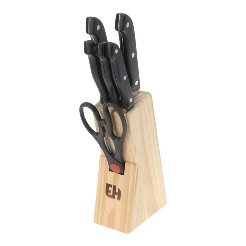 Well Home Juego de cuchillos 6Pcs en acero con Tacoma de madera - Cocina