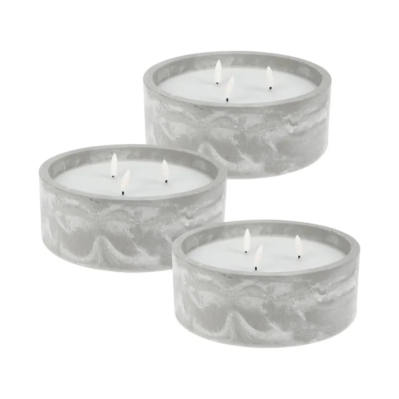 WELL HOME - Pack 3 Velas LED redondada gris marmolado
