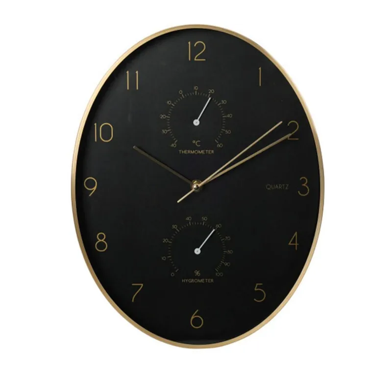 Well Home Reloj de Pared moderno con termómetro e higrómetro de borde dorado 34,5x27,1cm - Decoración