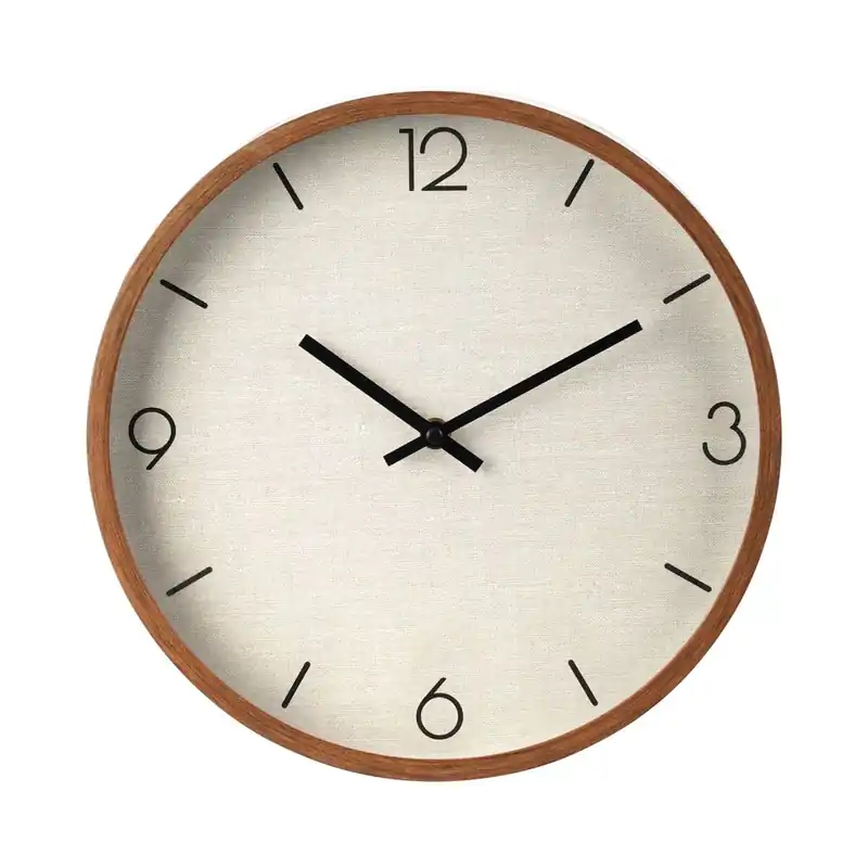 Well Home Reloj de Pared Vintage Aspecto Madera con Esfera Tela Beige Ø30cm - Decoración