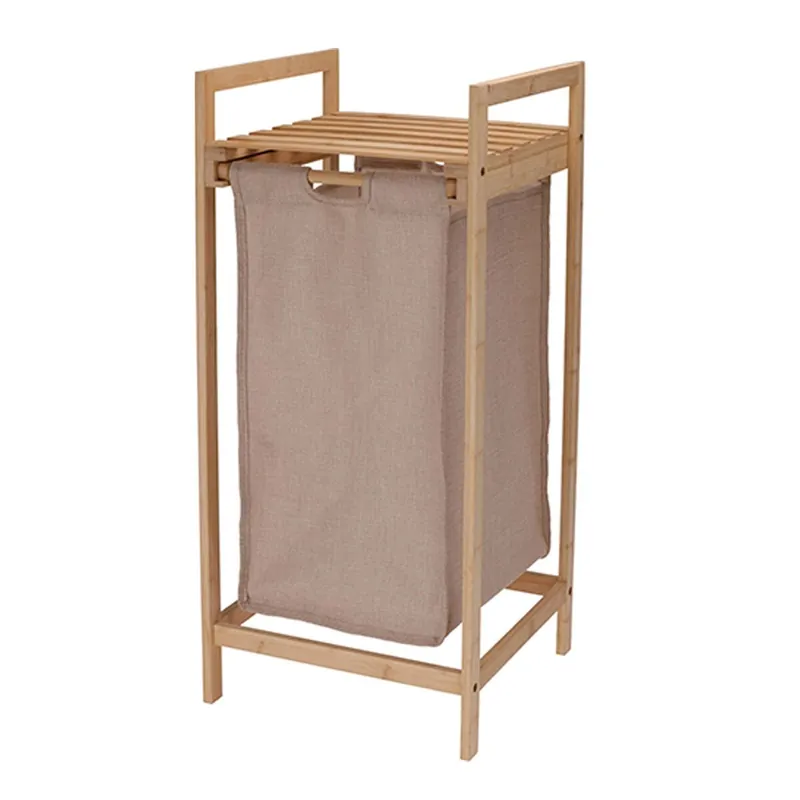 WellHome - Cesto para la colada en bambú con estante 33x33x73cm