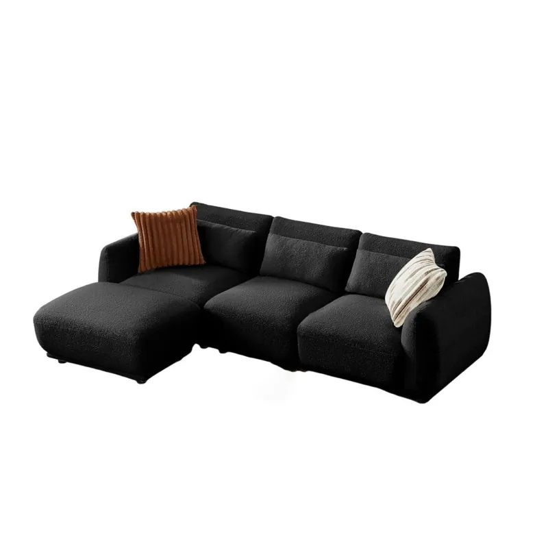 YHL Voyura 10-BEIGEWHITE Sofá multipersona de terciopelo teddy espuma almohadas – Beige Blanco
