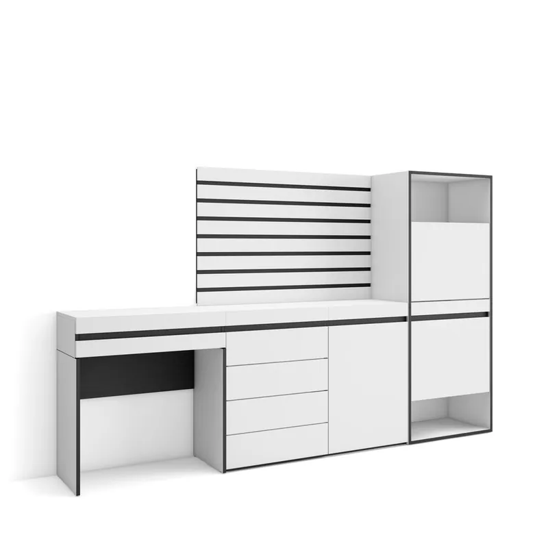 Zapatero, Armario zapatos botas, 237x35x145cm, Dormitorio, habitación, Cómoda, Cajonera, Listones Decorativos, Tocador, Estilo Moderno, Blanco - Muebles