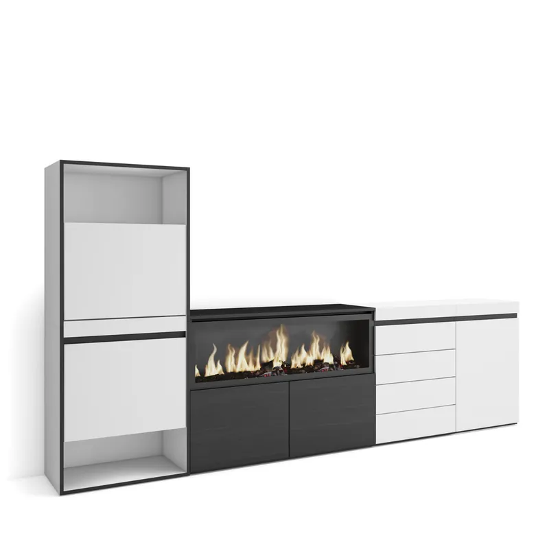 Zapatero | Armario zapatos botas | 274x145x35 cm | Dormitorio, habitación | Chimenea eléctrica XXL | Cómoda, Cajonera | Estilo Moderno | Blanco - Muebles