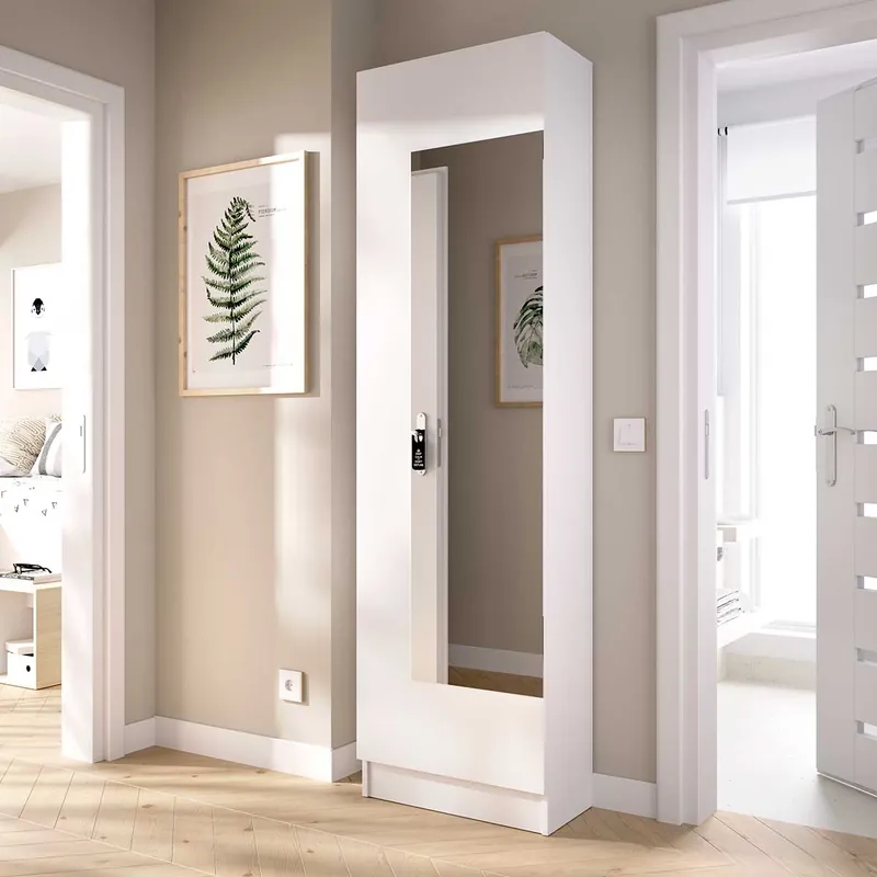 Zapatero con 1 Puerta y Espejo Jazz blanco 185,5x50,2x26,6 cm - Muebles