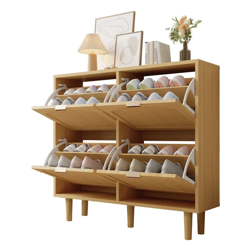 Zapatero de panel de partículas con 4 trampones,natural - Muebles