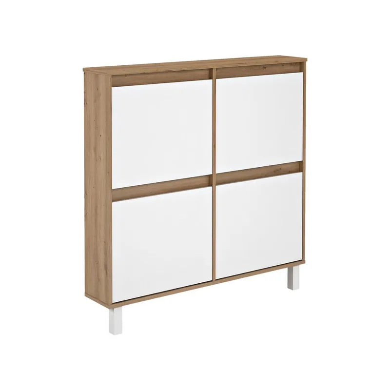 Zapatero Dewe 4 puertas abatibles blanco/natural 110x110x20 cm - Muebles