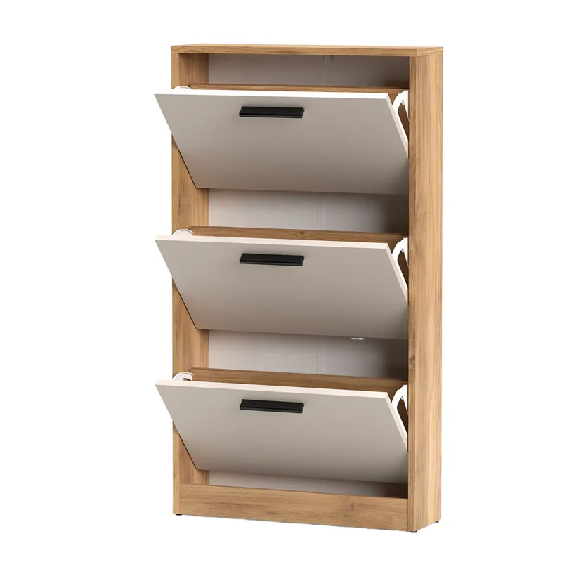 Zapatero Eira 3 Puertas | Color Roble Miel - Beige | Diseño Compacto y Funcional | 60x17x108 cm
