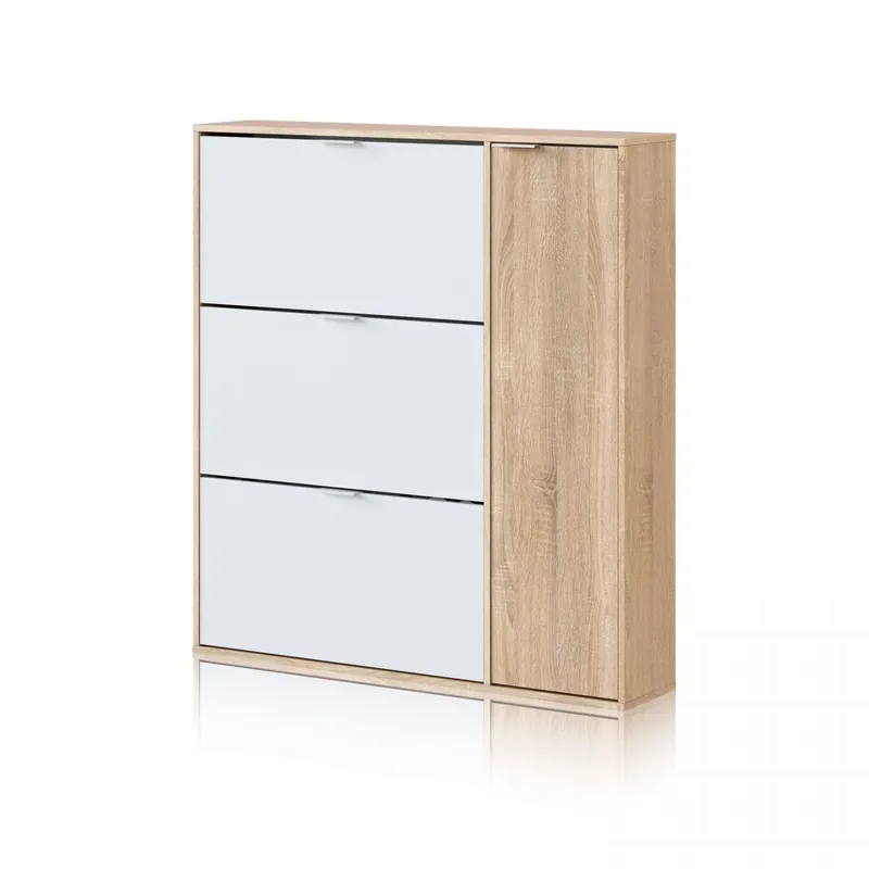 Zapatero Eris 4 Puertas Blanco Artik (Blanco Mate) - Roble Canadian 106 x 115 x 22 cm