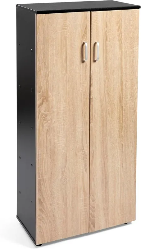 Zapatero Librería de Dos Puertas, Madera, Zapatero Puertas de Libro Mueble Auxiliar, Medidas: 60cms Ancho, 32,5cms Profundo, 124cms Alto (Negro/Taupe) - Muebles