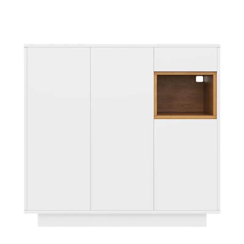 Zapatero 105x39,5x100,5cm - Con una gaveta, estantes ajustables - Blanco y Madera Natural