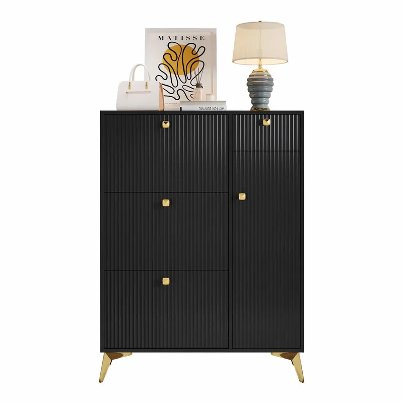 Zapatero estrecho 121x90x25 cm - 3 puertas abatibles, 1 cajón y 1 puerta - blanco