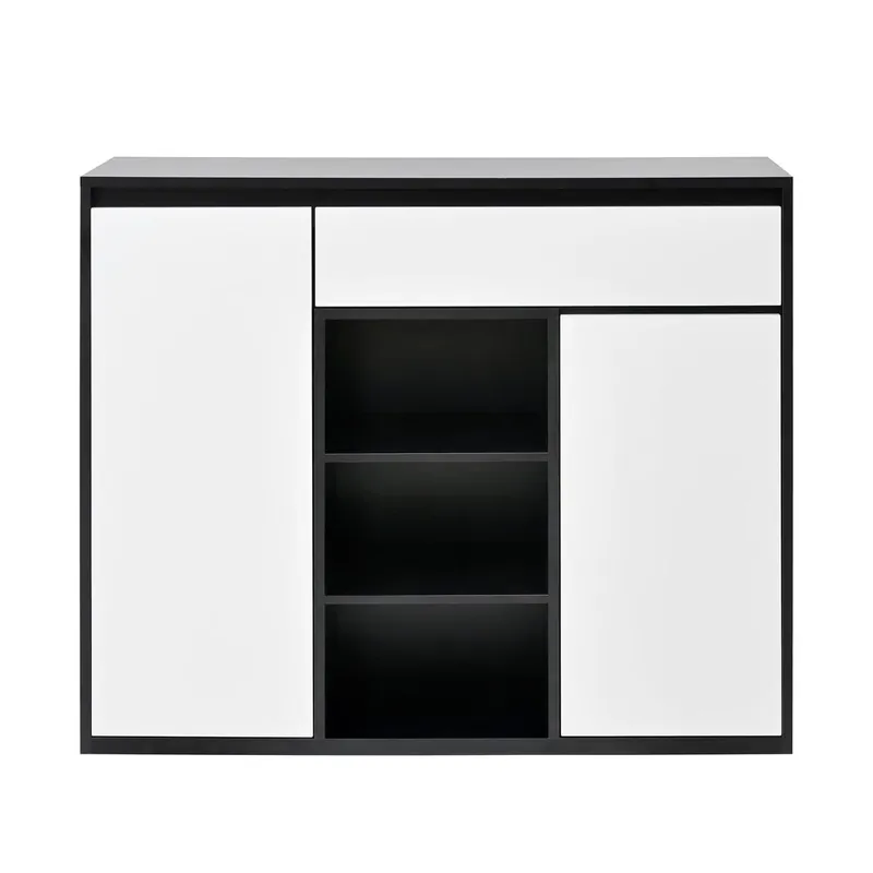 Zapatero 105x39,5x86 cm - 2 puertas, 1 cajón, estante ajustable - Negro y Blanco