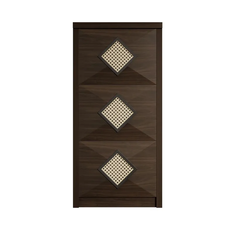 Zapatero 54x25x115 cm - 3 puertas abatibles, diseño rattan vintage - madera