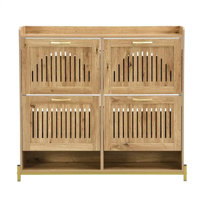 Zapatero 4 puertas - Puertas lamas verticales, marco metal, organizador zapatos - Madera