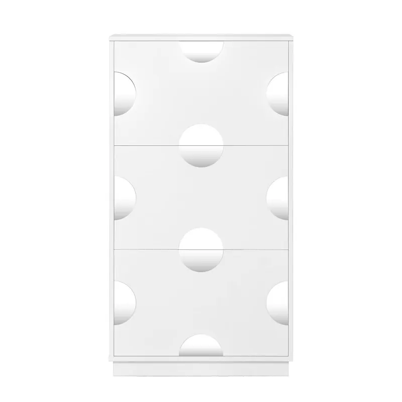 Zapatero 3 puertas - con espejo redondo y gran almacenamiento - Blanco