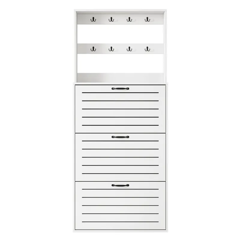 Zapatero con 3 puertas - Estante para zapatos, gancho para sombreros y bolsos - Blanco