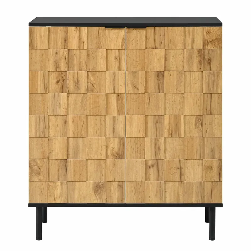 Zapatero 2 puertas - estantería ajustable, pies de metal, madera - natural
