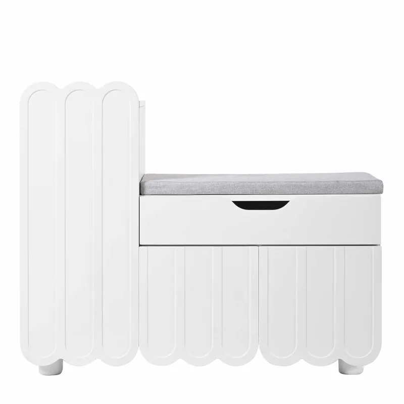 Zapatero moderno 3 puertas con cajón y cojín - Blanco - Zapateros compactos para pasillo