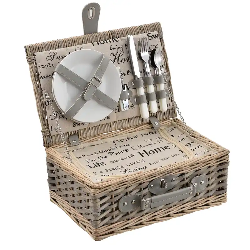 [casa.pro] Cesta de pícnic para 2 personas con nevera, cubiertos, platos, vasos - gris
