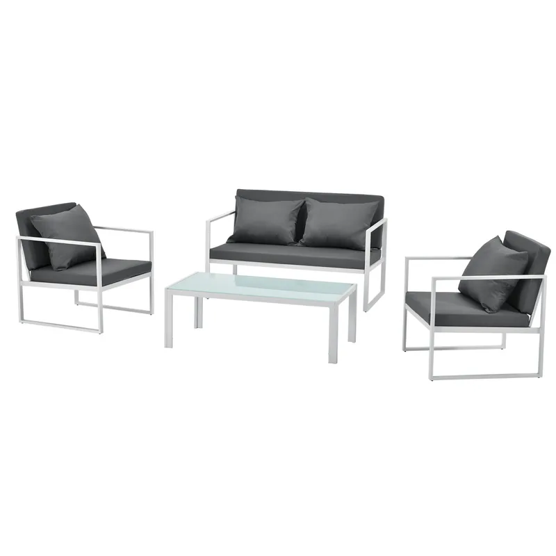[casa.pro] set de muebles de jardín 2 x silla de jardín sofá mesa de centro de vidrio - Blanco