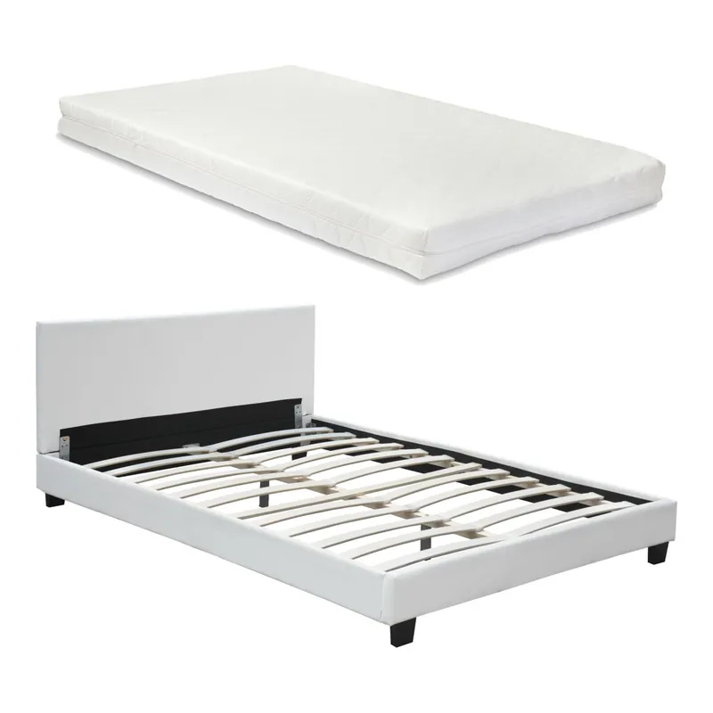 [Corium] Cama Albacete cuero sintético moderna - con colchón de espuma fría (180 x 200) (blanco)