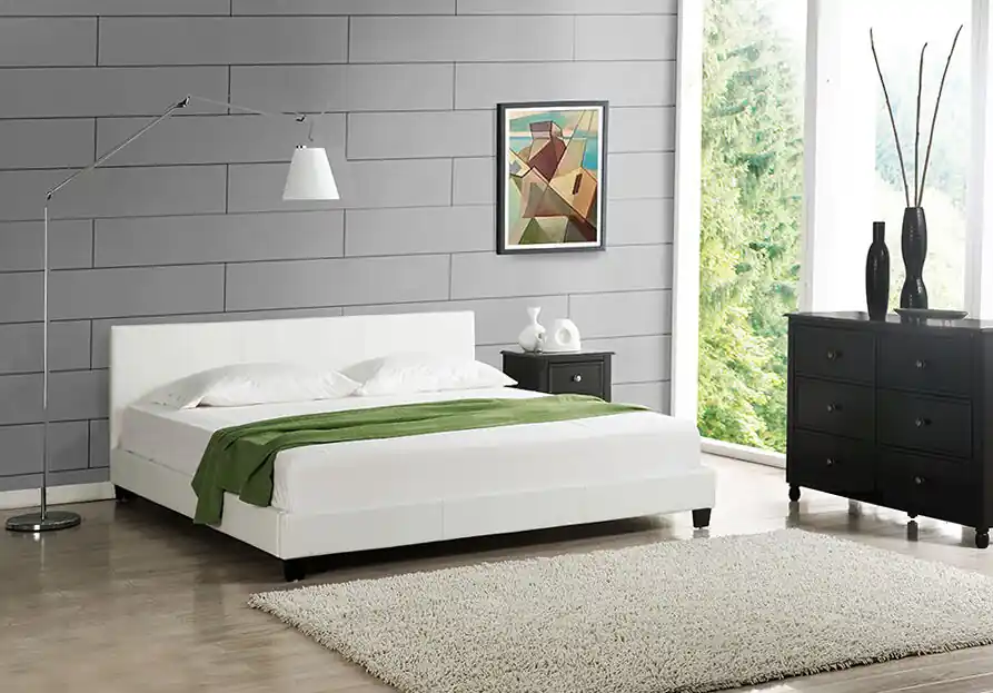 [Coruim] Cama de matrimonio Albacete de cuero sintético - (180x200cm) - Blanco
