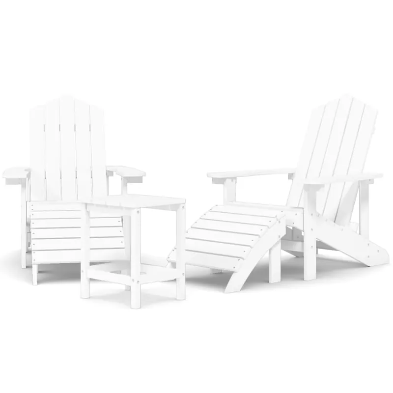 Sillas de jardin Adirondack con reposapiés y mesa HDPE blanco - Jardín